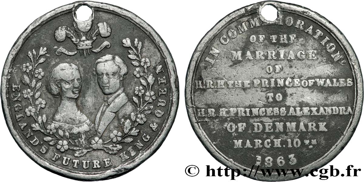 ROYAUME-UNI Médaille, Mariage du Prince de Galles, Albert-Edouard, et Alexandra du Danemark TB