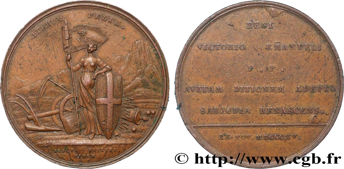 ITALY - KINGDOM OF SARDINIA - VICTOR-EMMANUEL I Médaille, Retour du duché de Savoie aux Princes de Savoie XF