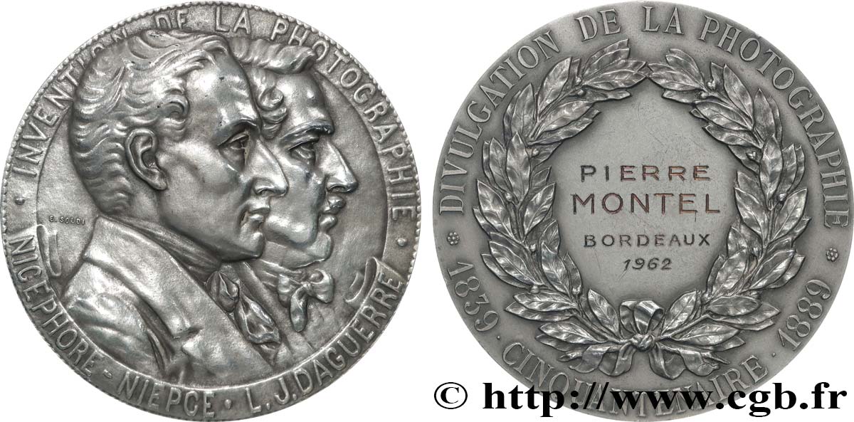 CINQUIÈME RÉPUBLIQUE Médaille, Nicéphore-Niepce et Daguerre, Cinquantenaire de la divulgation de la photographie TTB+