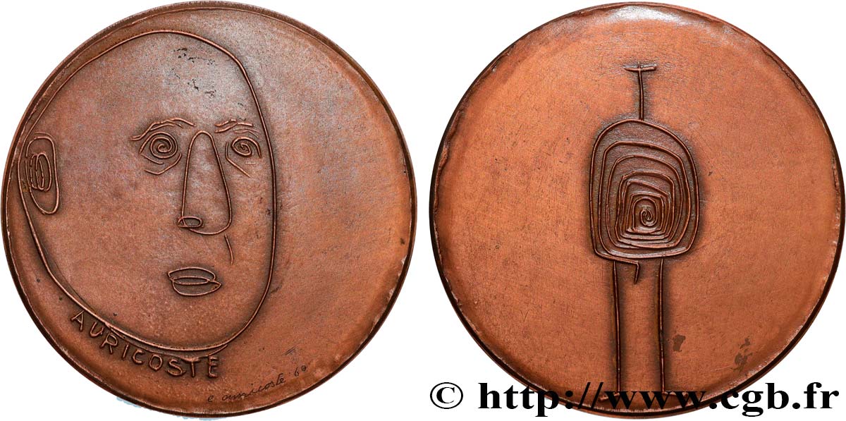 ARTISTS : ENGRAVORS, PAINTERS, SCULPTORS Médaille, Emmanuel Auricoste, Autoportrait, n°6 AU