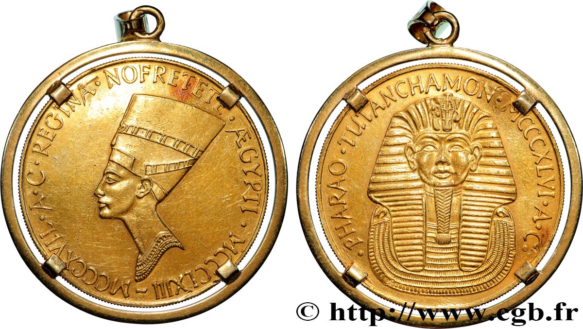 ÉGYPTE Médaille, Reine Nefertiti et Toutânkhamon TTB+