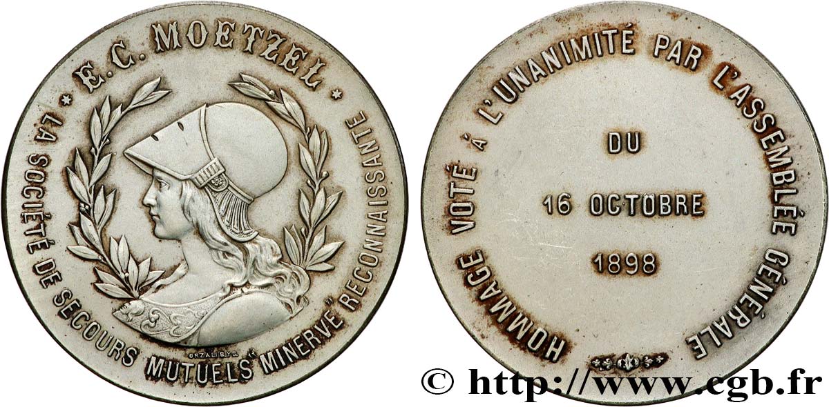 ASSURANCES Médaille, Société de Secours Mutuels, Minerve reconnsante TTB+
