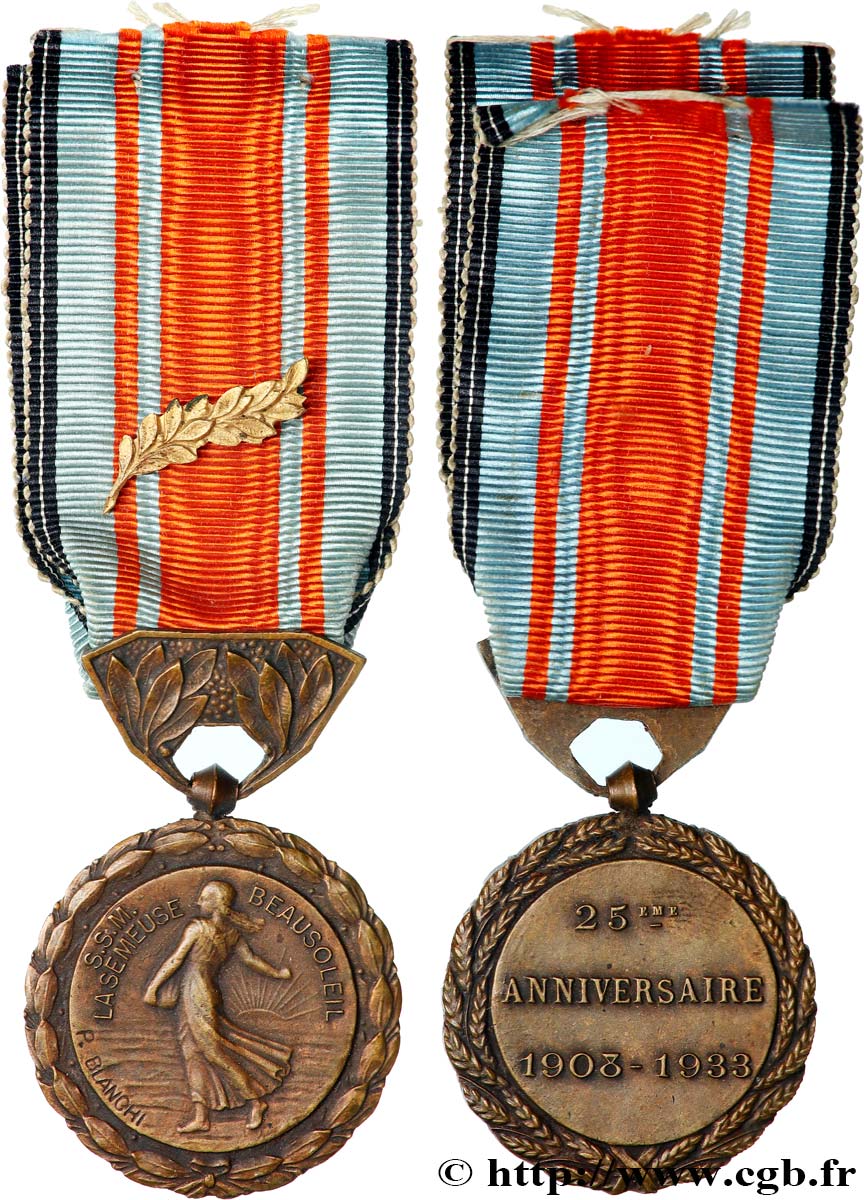 ASSURANCES Médaille, 25e anniversaire de la Semeuse - Beausoleil AU