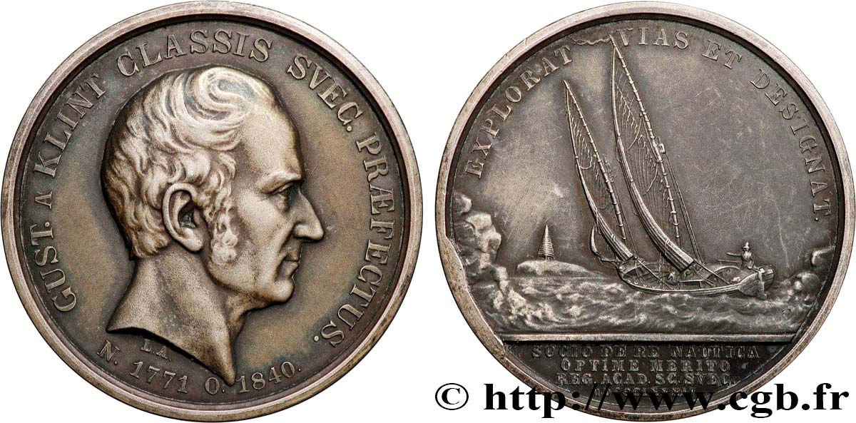SUECIA - REINO DE SUECIA - OSCAR II Médaille, Gustaf af Klint, Académie suédoise des sciences, refrappe MBC+