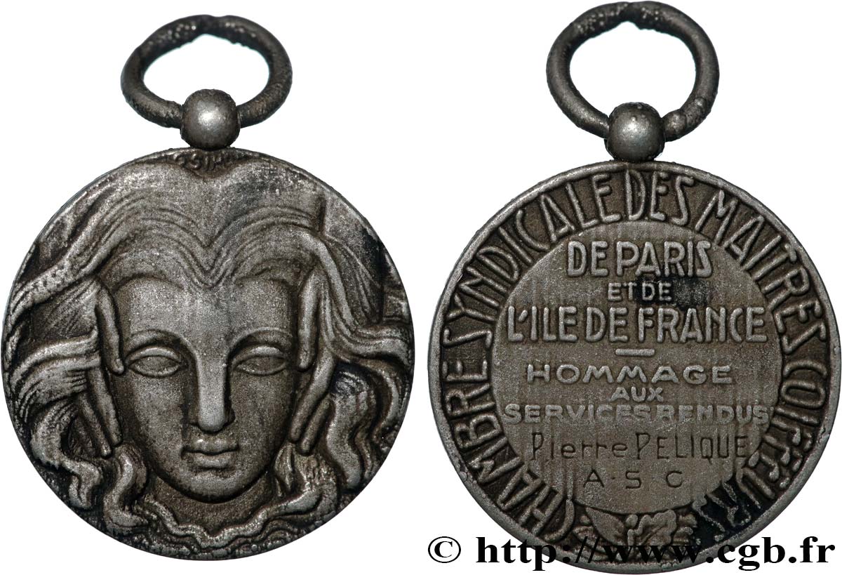 ASSOCIATIONS PROFESSIONNELLES - SYNDICATS. XIXe Médaille, Chambre syndicale des maîtres coiffeurs de Paris et d’Ile-de-France q.SPL