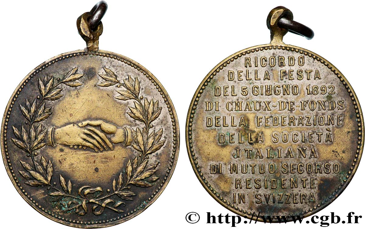 ASSURANCES Médaille, Congrès de la Fédération des sociétés italiennes de Secours Mutuels résidant en Suisse TTB