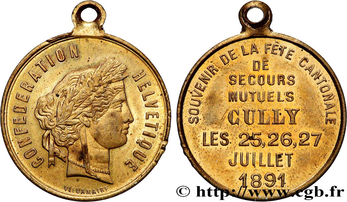 SWITZERLAND - CONFEDERATION OF HELVETIA Médaille, Souvenir de la fête cantonale de secours mutuels AU