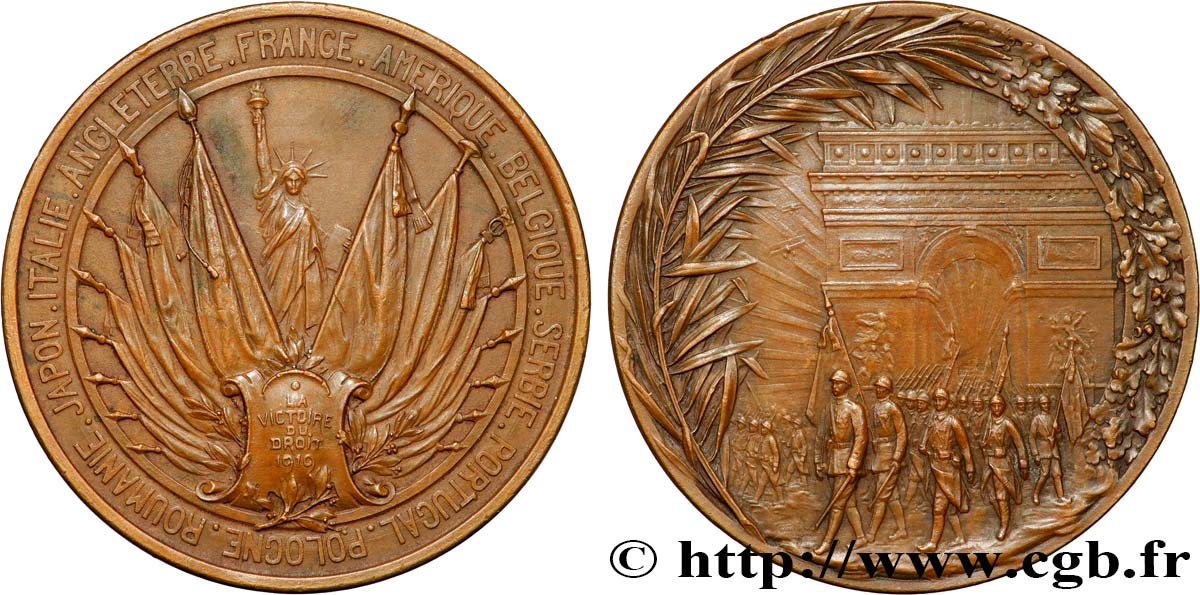 TROISIÈME RÉPUBLIQUE Médaille pour la fin de la première guerre mondiale TTB+