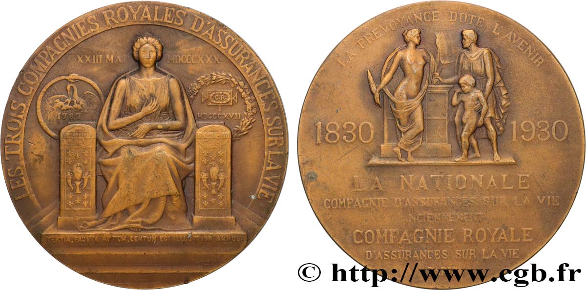 ASSURANCES Médaille, Centenaire de la compagnie d’assurance “La nationale” TTB