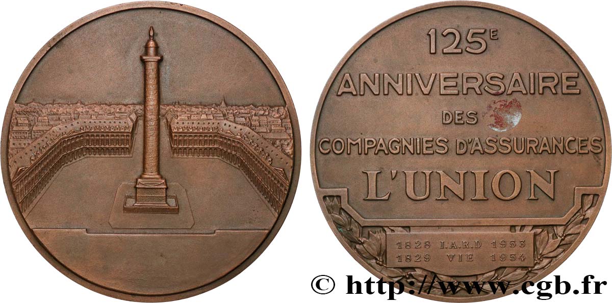 IV REPUBLIC Médaille, 125e anniversaire des compagnies d’assurances L’Union AU