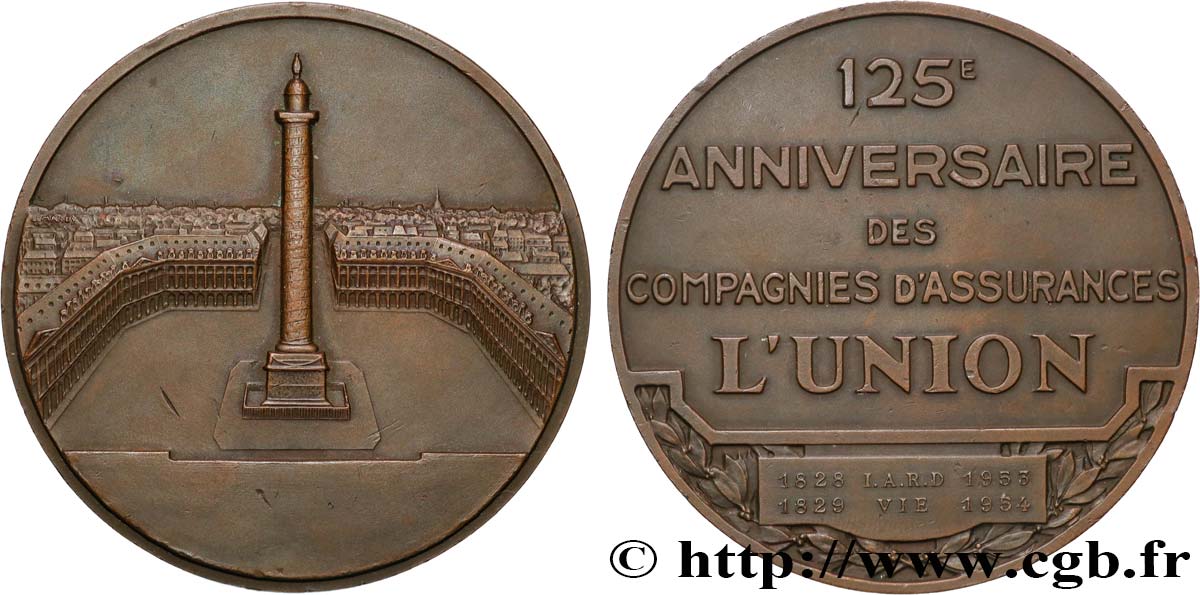 QUATRIÈME RÉPUBLIQUE Médaille, 125e anniversaire des compagnies d’assurances L’Union TTB+