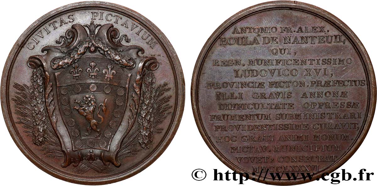 LOUIS XVI Médaille, Civitas Pictavium, Ville de Poitiers à Antoine Boula de Nanteuil TTB+