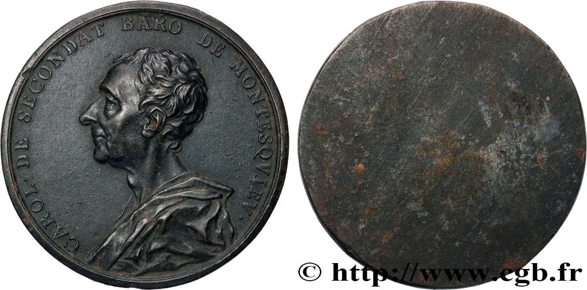 ACADÉMIES ET SOCIÉTÉS SAVANTES Médaille, Charles de Secondat, Montesquieu, tirage uniface de l’avers XF