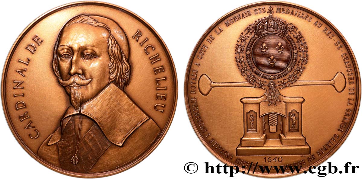 MONUMENTS ET HISTOIRE Médaille, Cardinal de Richelieu installe l’imprimerie royale avec la Monnaie au rez-de-chaussée de la Grande Galerie, n°328 SUP