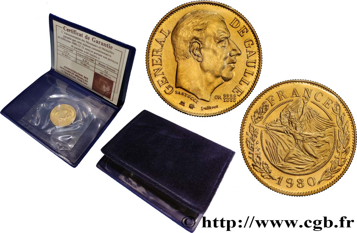 QUINTA REPUBLICA FRANCESA Médaille, module de 20 francs, Charles de Gaulle SC