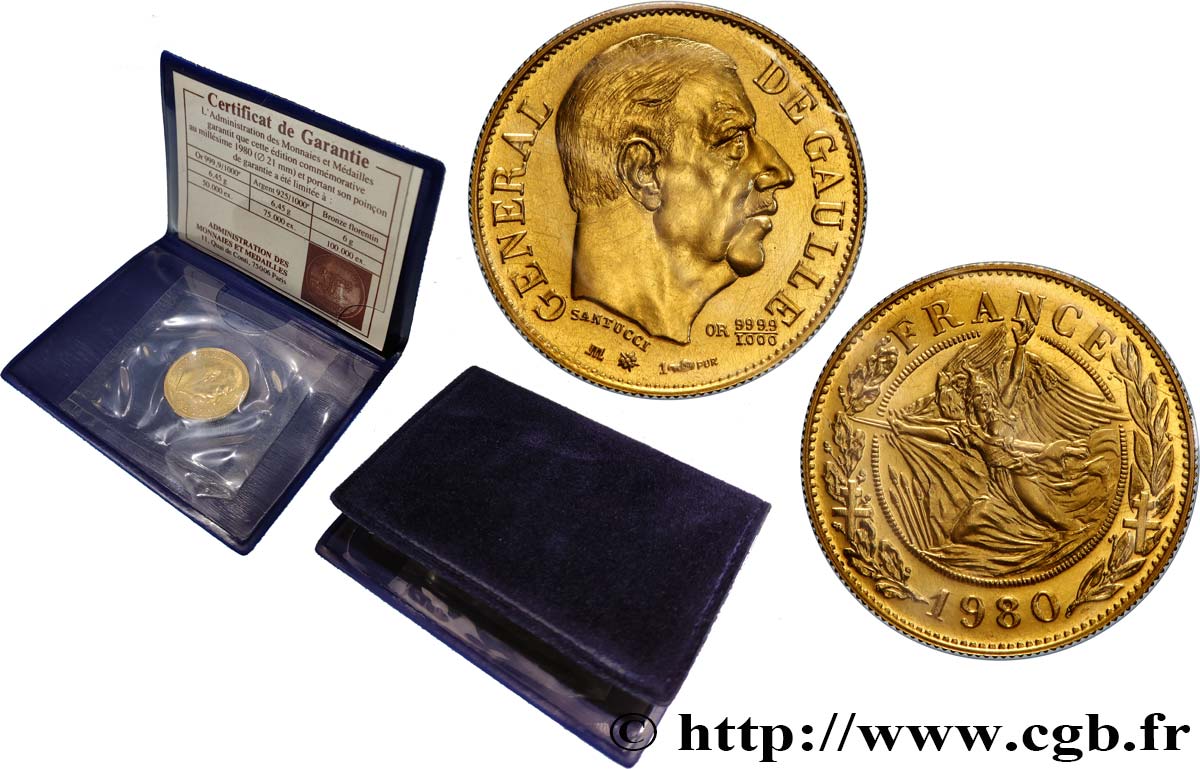 QUINTA REPUBBLICA FRANCESE Médaille, module de 20 francs, Charles de Gaulle MS