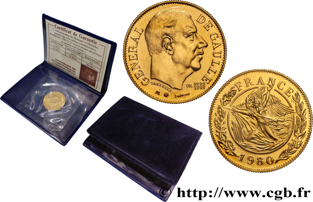 QUINTA REPUBLICA FRANCESA Médaille, module de 20 francs, Charles de Gaulle SC