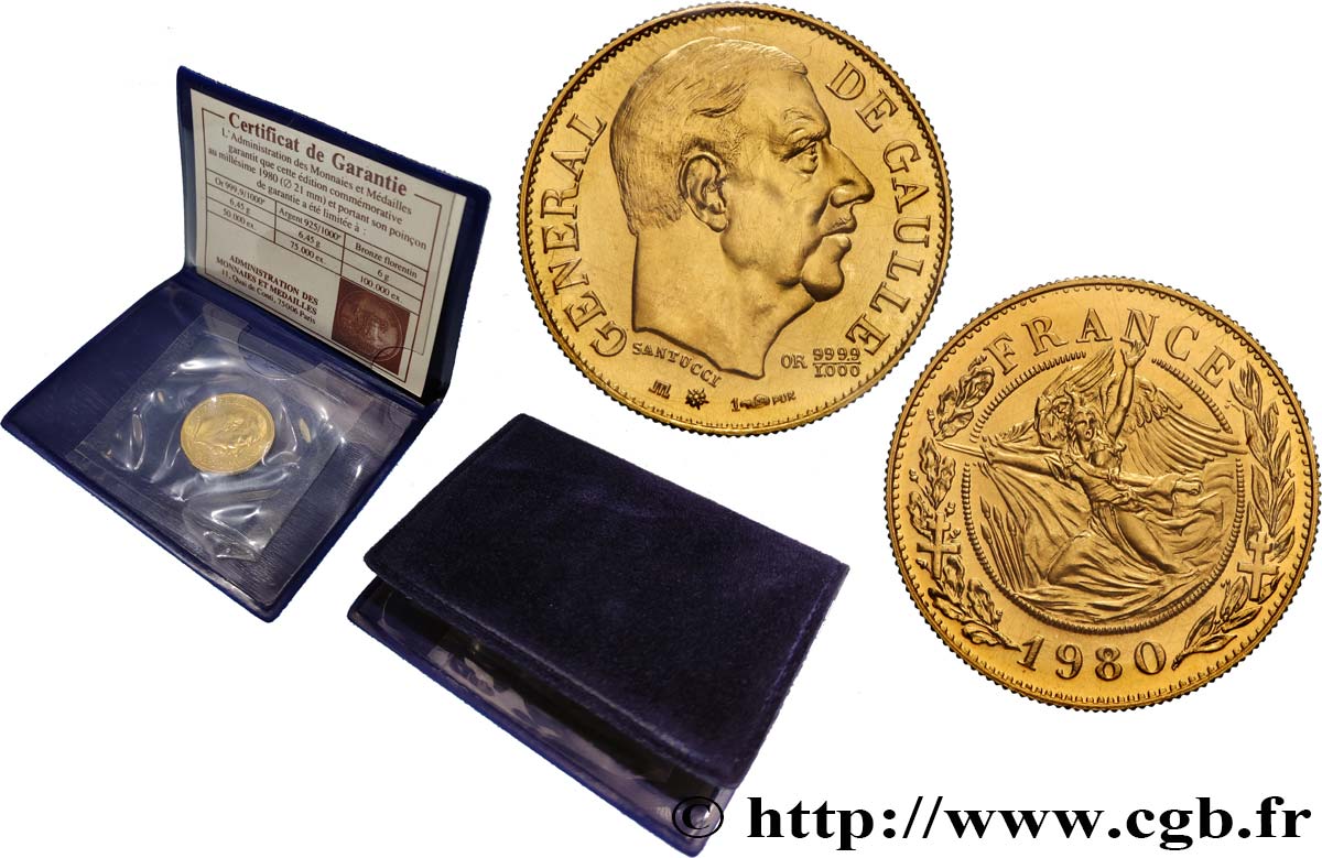 QUINTA REPUBLICA FRANCESA Médaille, module de 20 francs, Charles de Gaulle SC