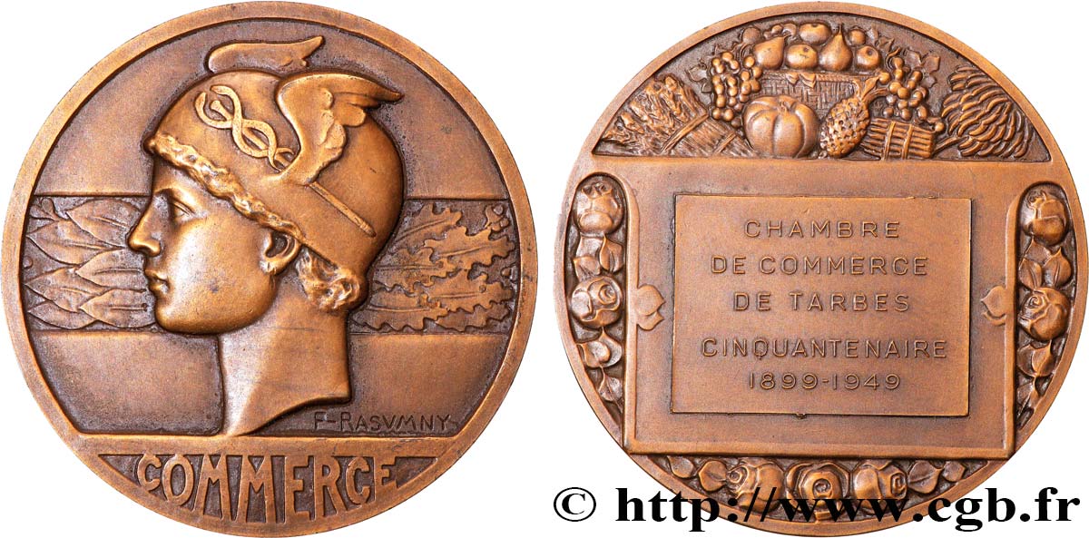 CUARTA REPUBLICA FRANCESA Médaille, COMMERCE, Cinquantenaire de la chambre de commerce MBC+