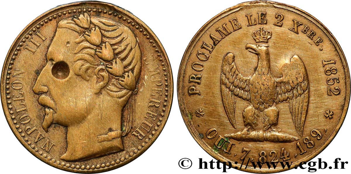 SECOND EMPIRE Médaillette, Proclamation de l’empire TTB