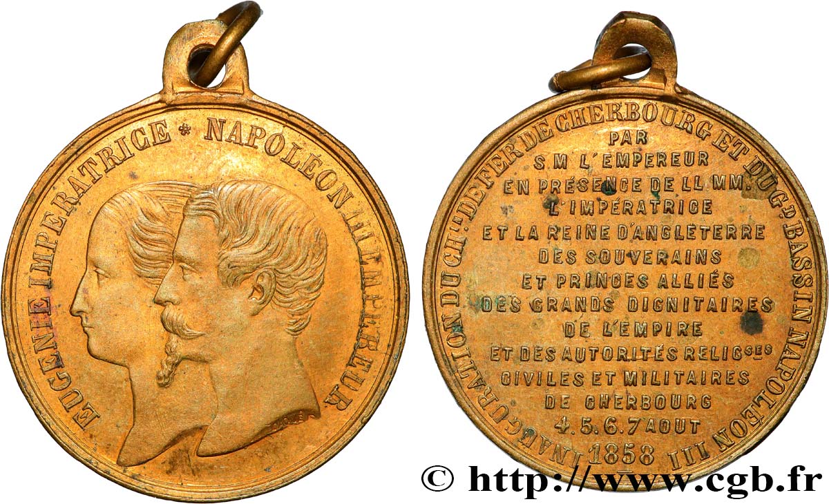 SEGUNDO IMPERIO FRANCES Médaillette, inauguration du chemin de fer de Cherbourg et du grand bassin Napoléon III MBC