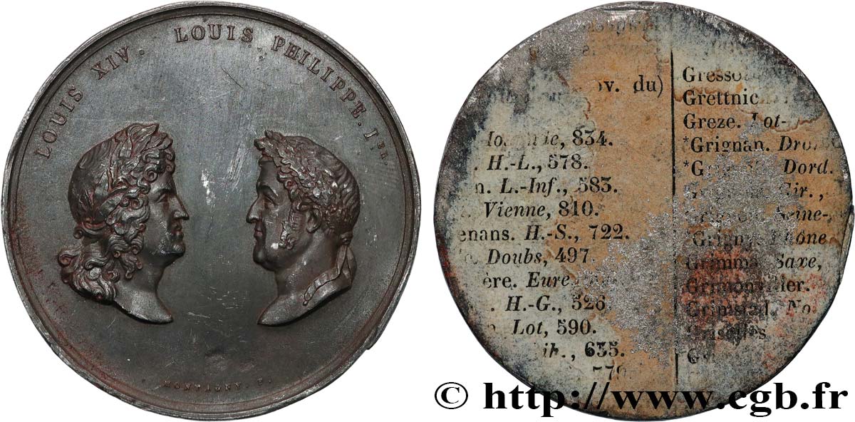 LOUIS-PHILIPPE Ier Médaille, Louis XIV et Louis-Philippe, tirage uniface SUP