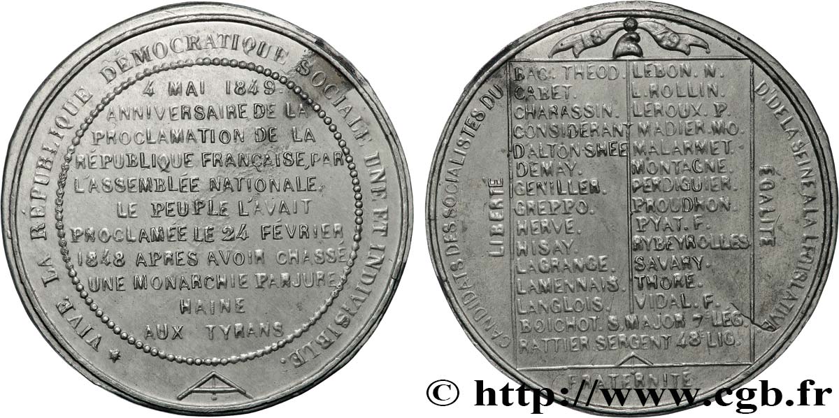 ZWEITE FRANZOSISCHE REPUBLIK Médaille, Anniversaire de la réunion de l’Assemblée, Proclamation de la République fVZ