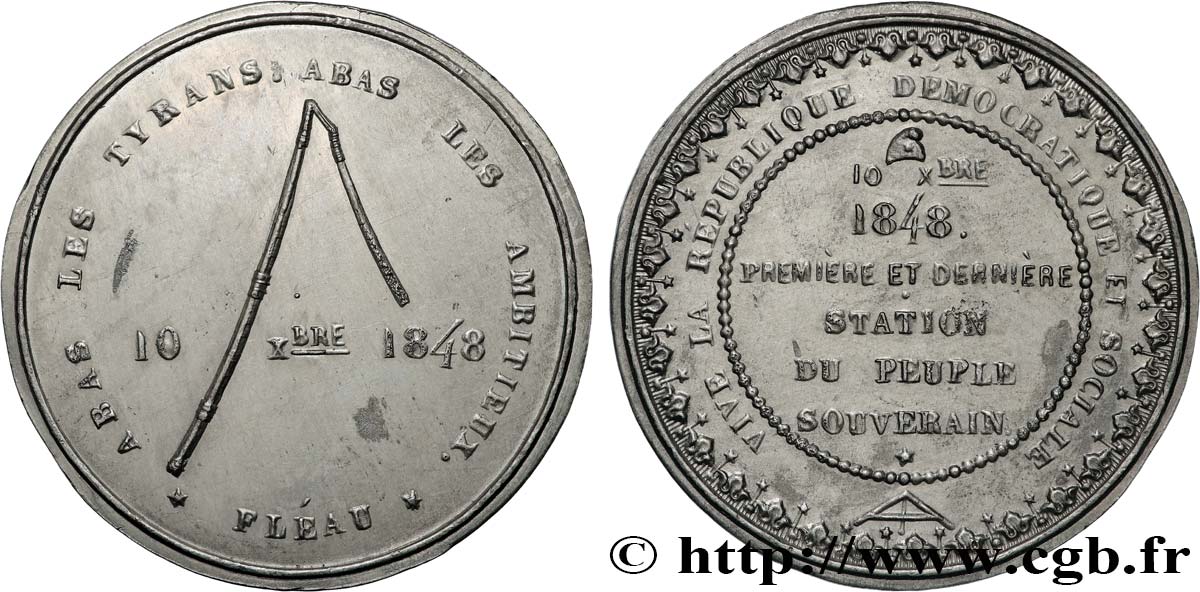 DEUXIÈME RÉPUBLIQUE Médaille, Première et dernière station du Peuple Souverain TTB+