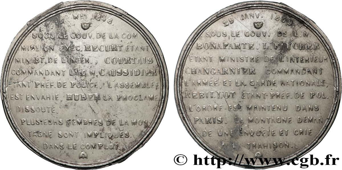 DEUXIÈME RÉPUBLIQUE Médaille, Émeute réprimée par Nicolas CHANGARNIER XF