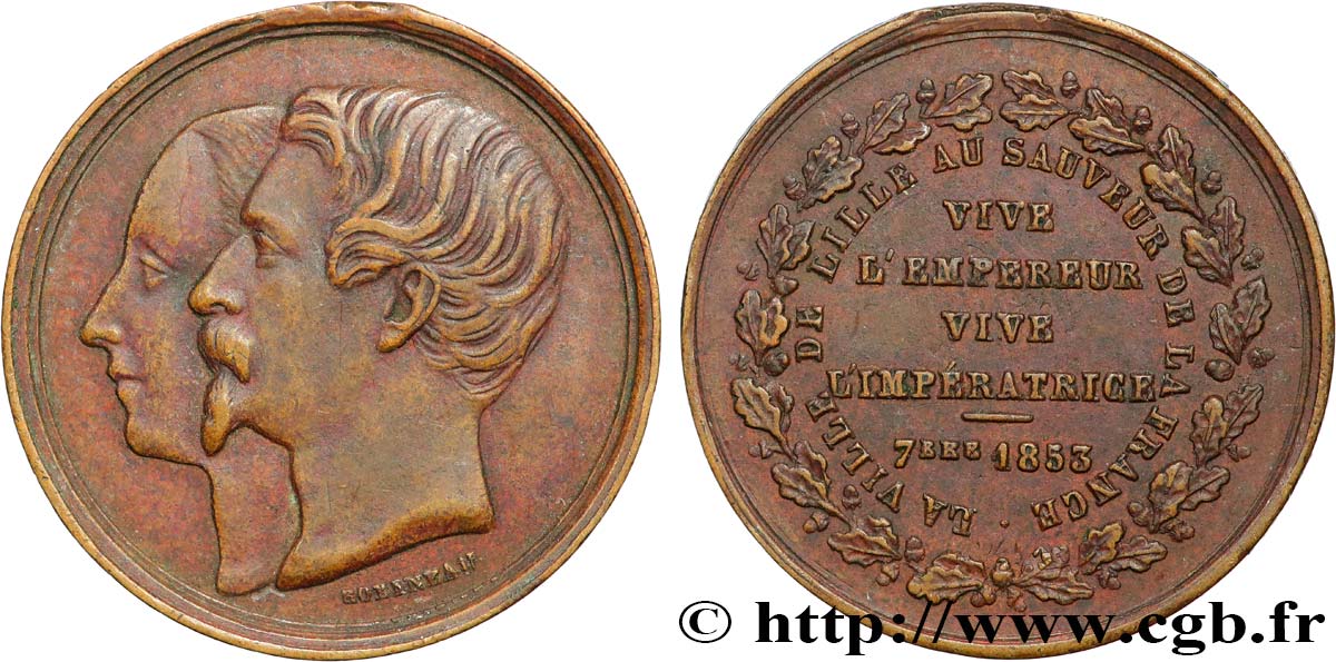 SECOND EMPIRE Médaillette, Visite impériale à Lille les 23 et 24 septembre 1853 TTB+