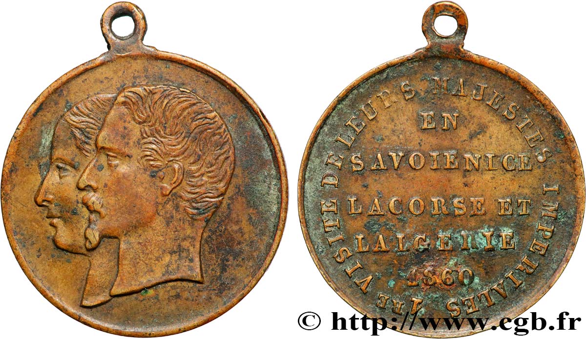 SECOND EMPIRE Médaillette, Première visite du couple impérial en Savoie, à Nice, en Corse et en Algérie TTB