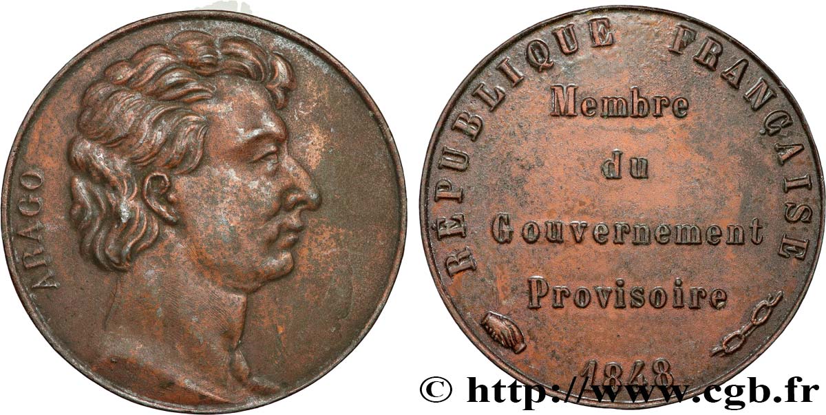 DEUXIÈME RÉPUBLIQUE Médaille, Arago, Membre du gouvernement provisoire TTB