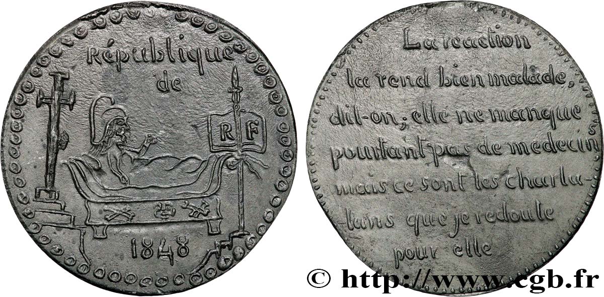 DEUXIÈME RÉPUBLIQUE Médaille, La République alitée q.SPL