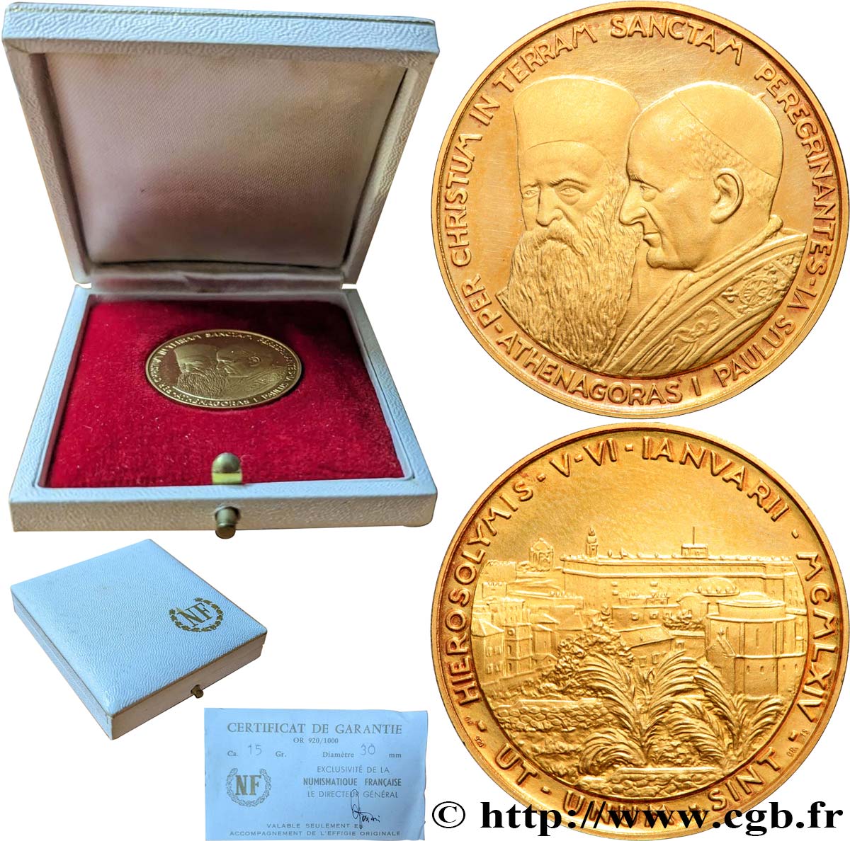 VATICAN ET ÉTATS PONTIFICAUX Médaille, Athenagoras et Paul VI, Pèlerinage en Terre Sainte SUP