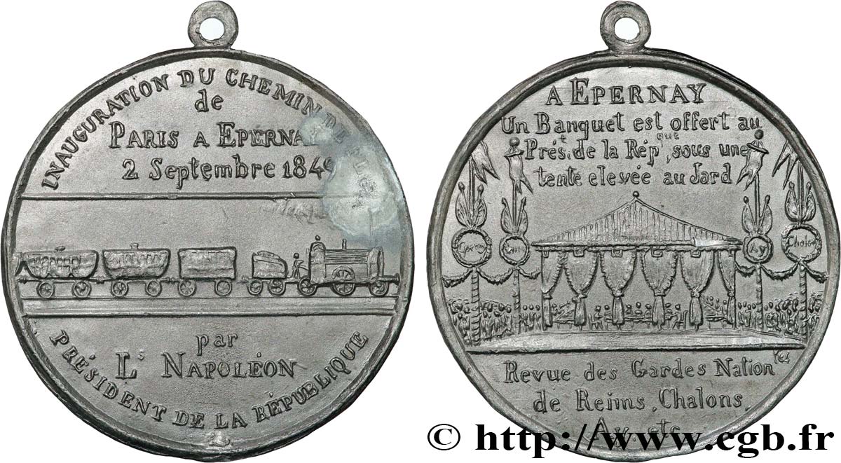 DEUXIÈME RÉPUBLIQUE Médaille, Inauguration du chemin de fer de Paris à Epernay, Grande revue AU