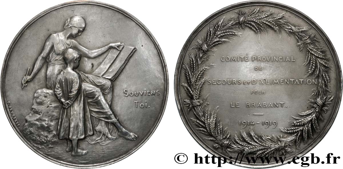 BÉLGICA - REINO DE BÉLGICA - ALBERTO I Médaille, Comité provincial de secours et d’alimentation pour le Brabant MBC