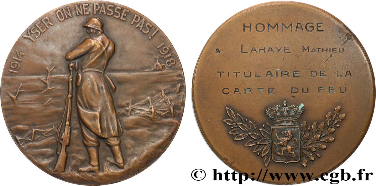 BÉLGICA - REINO DE BÉLGICA - ALBERTO I Médaille, Hommage au titulaire de la carte du feu MBC