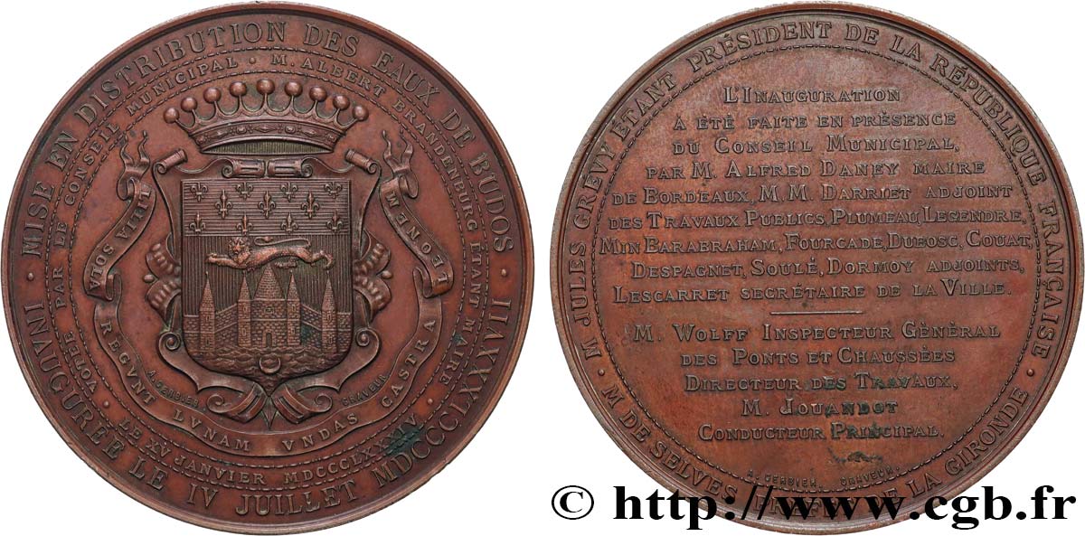 III REPUBLIC Médaille, Mise en distribution des eaux de Budos AU/AU