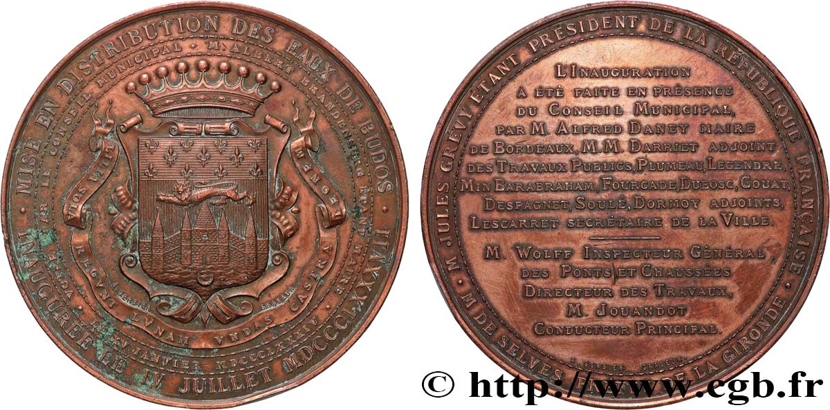 TROISIÈME RÉPUBLIQUE Médaille, Mise en distribution des eaux de Budos TTB