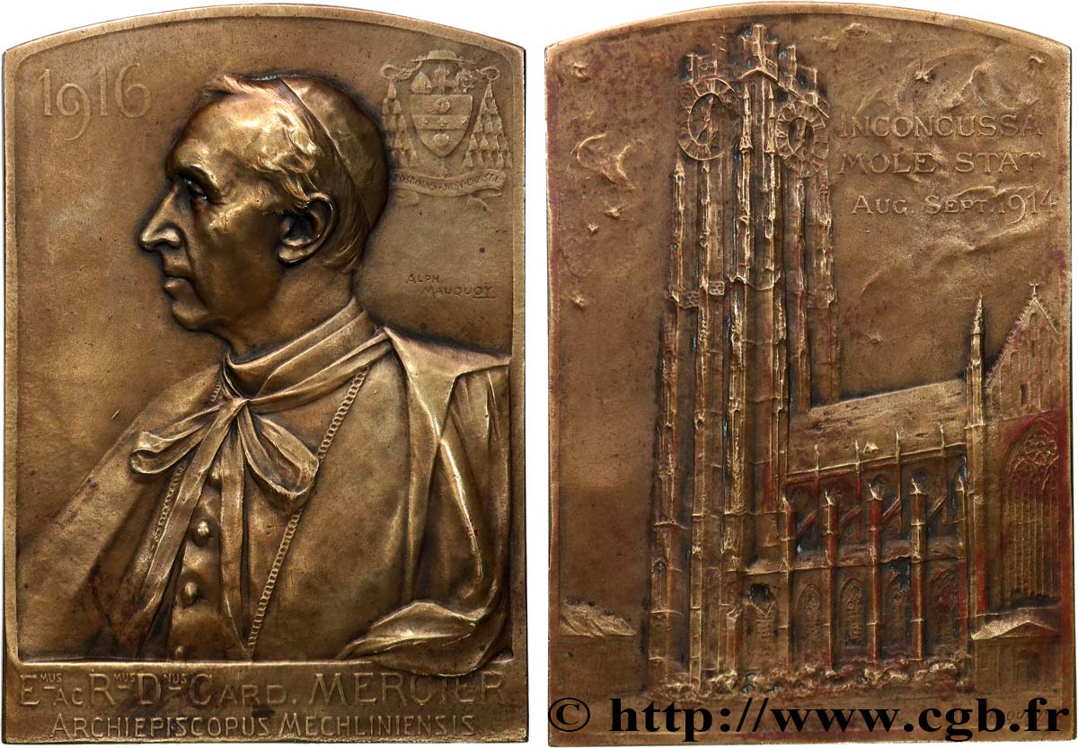 BELGIQUE - ROYAUME DE BELGIQUE - ALBERT Ier Plaquette, Cardinal Desiré-Joseph Mercier TTB+