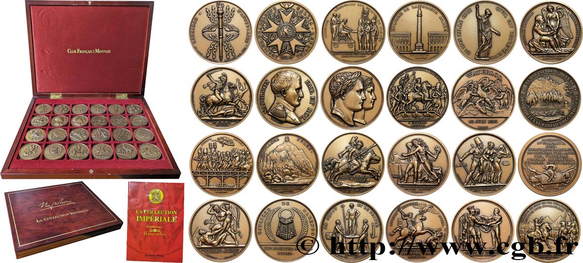 PRIMER IMPERIO Coffret de 24 médailles, refrappe, Histoire de Napoléon Ier EBC