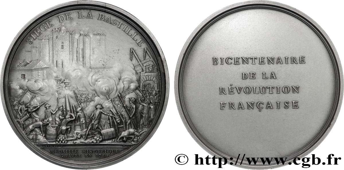 V REPUBLIC Médaille, Bicentenaire de la Révolution, Siège de la Bastille AU
