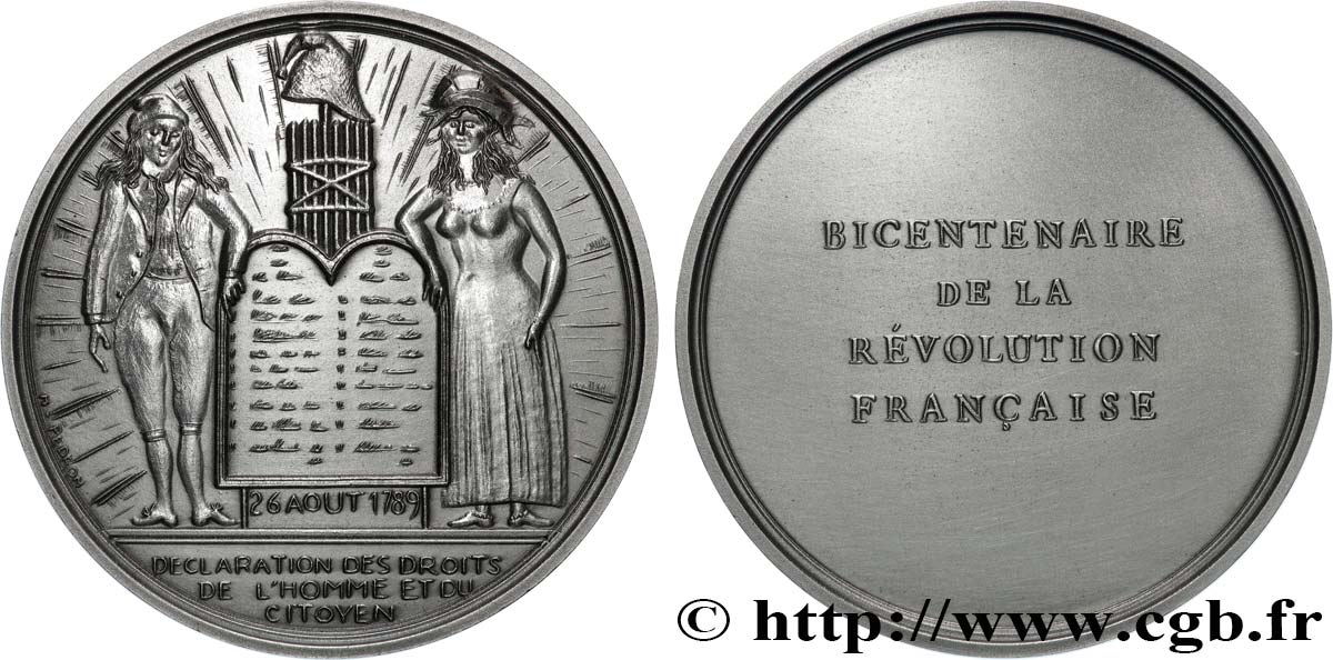 CINQUIÈME RÉPUBLIQUE Médaille, Bicentenaire de la Révolution, Déclaration des droits de l’homme et du citoyen SUP
