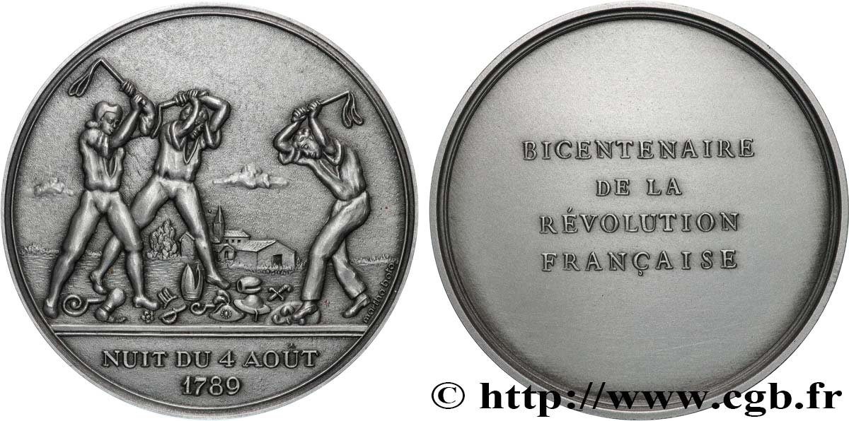 V REPUBLIC Médaille, Bicentenaire de la Révolution, Nuit du 4 août 1789 AU