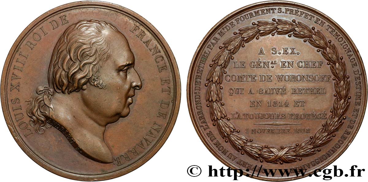 LOUIS XVIII Médaille, Hommage au Comte de Woronsoff TTB+/SUP