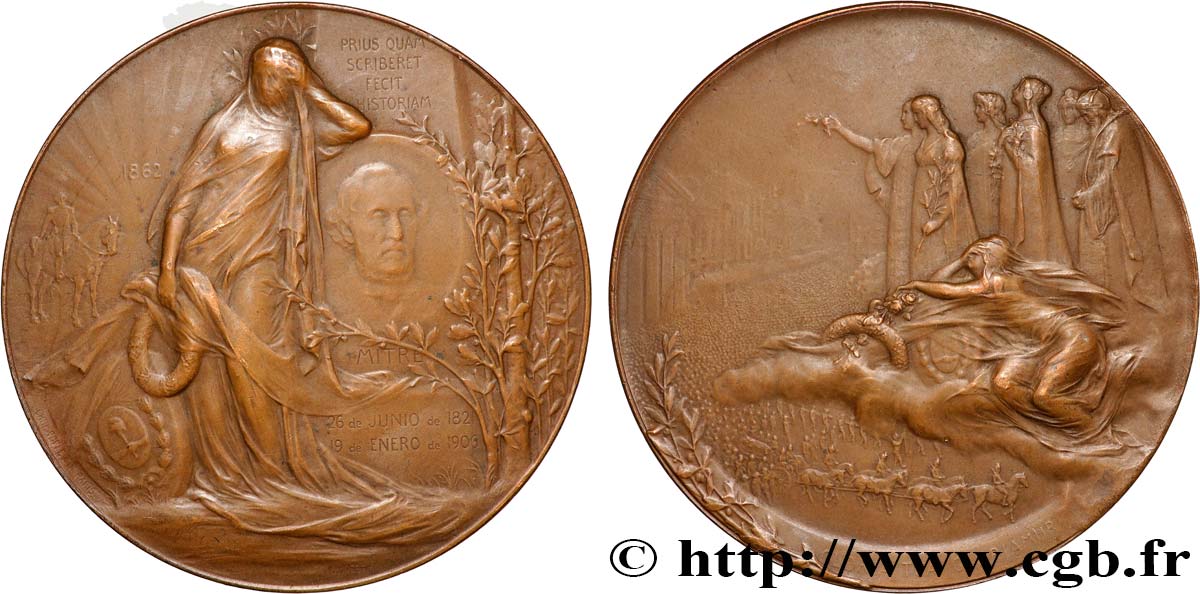 ARGENTINE - RÉPUBLIQUE ARGENTINE Médaille, Décès du Président Bartolomé Mitre Martínez q.SPL