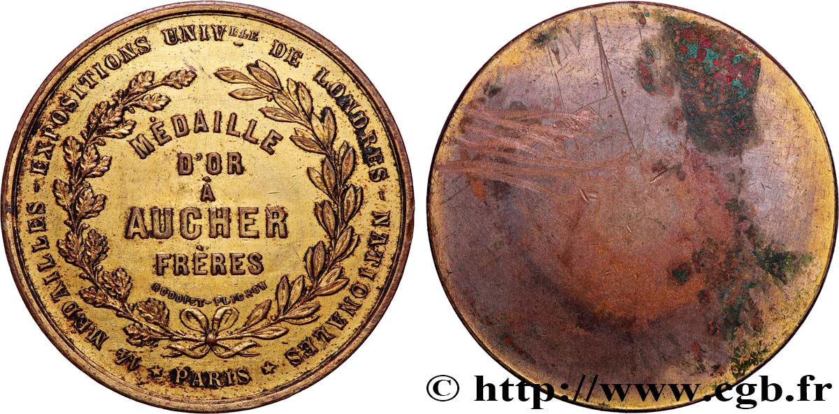 TERZA REPUBBLICA FRANCESE Médaille, Médaille d’or à Aucher Frères BB