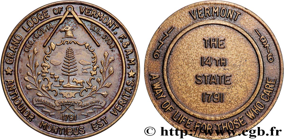 ÉTATS-UNIS D AMÉRIQUE Médaille, Grande loge de Vermont SUP