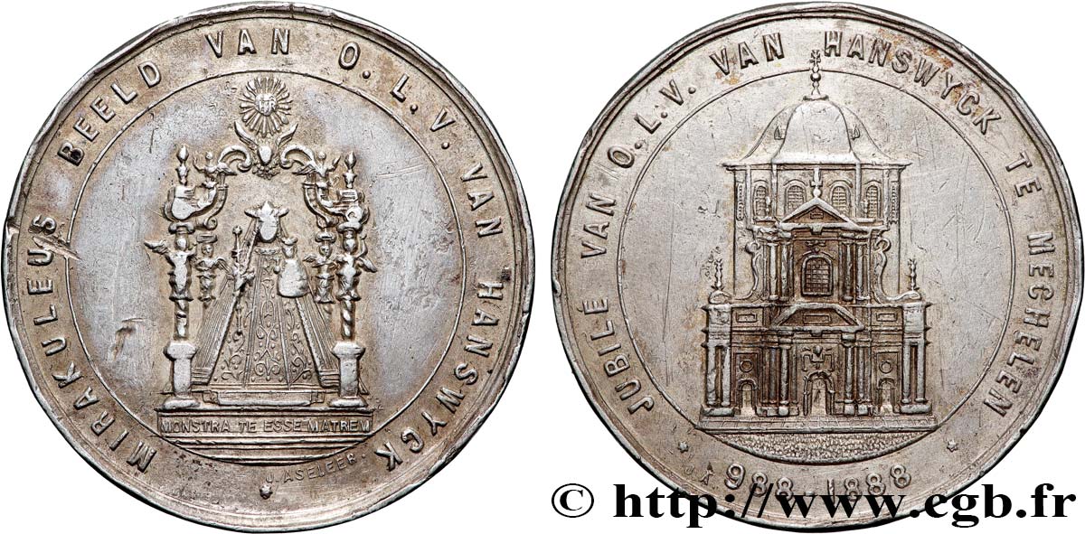 BELGIQUE - ROYAUME DE BELGIQUE - LÉOPOLD II Médaille, Jubilé de la Basilique Notre-Dame de Hanswijk TTB/TB+