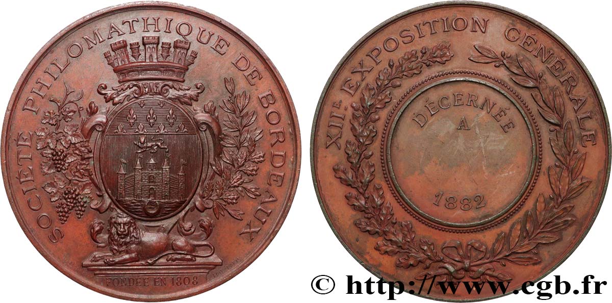 III REPUBLIC Médaille, XIIe exposition, Société philomathique AU